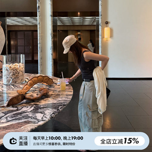 多口袋纯棉直筒两色牛仔裤