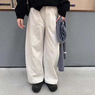 松紧腰三色直筒牛仔裤 SHINE 雪尼尔加绒 立体中缝线 冬季 新品