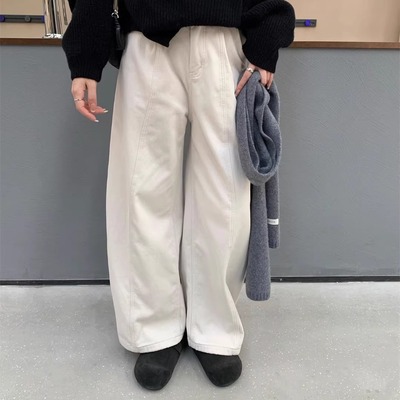 松紧腰三色直筒牛仔裤