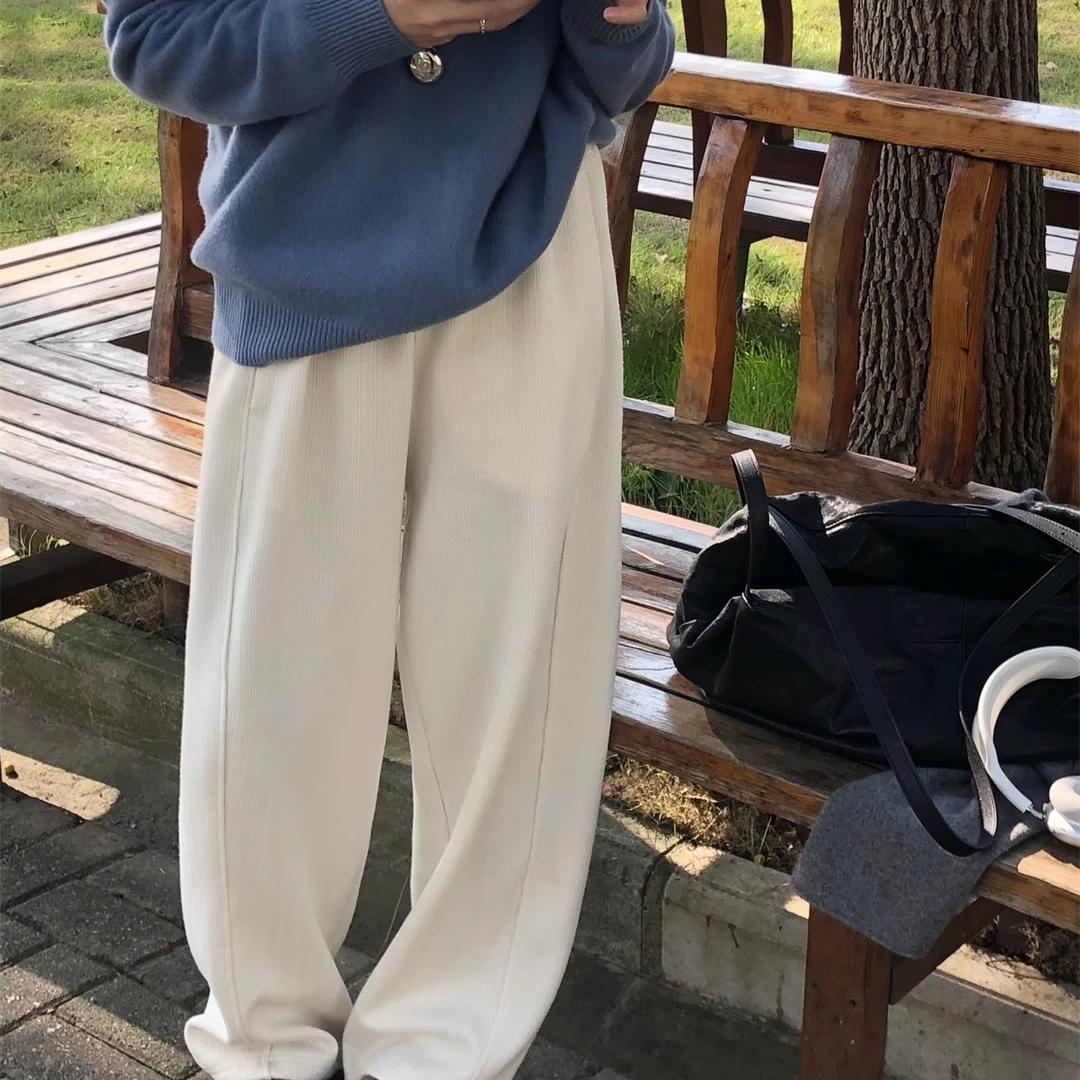 舒适松紧腰直筒三色休闲裤