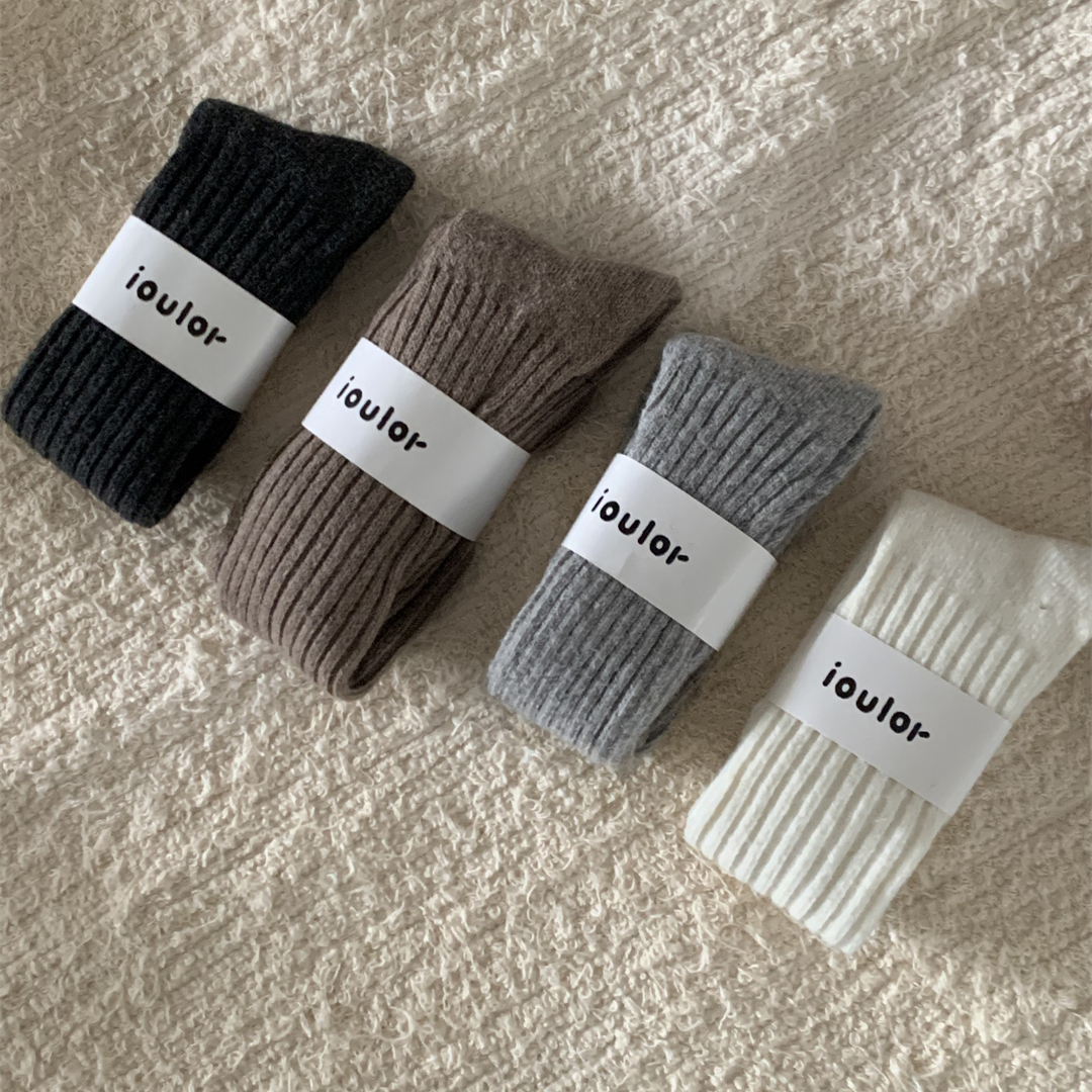 四色双针羊毛小腿袜堆堆袜