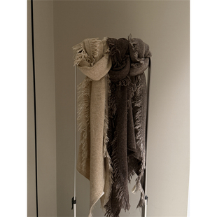 SHINE 不可机洗 高品质 复古时髦流苏 三色软糯牦牛绒针织围巾