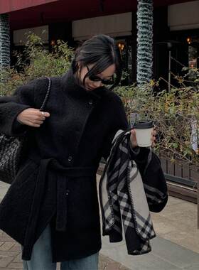 苏丽羊驼毛气质立领大衣外套
