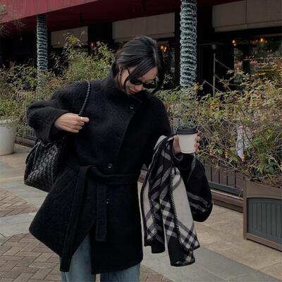 苏丽羊驼毛气质立领大衣外套