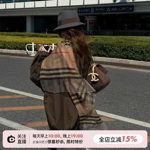 SHINE 英伦风时髦 超薄高支经典格纹 桑蚕丝羊毛 披肩丝巾围巾