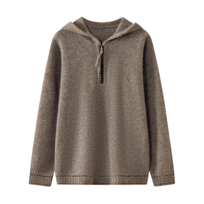 手工编织滚边连帽套头针织毛衣