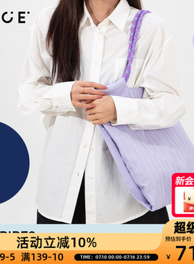 OCE条纹褶皱花绳单肩包新式斜挎包包女2026新款大容量通勤