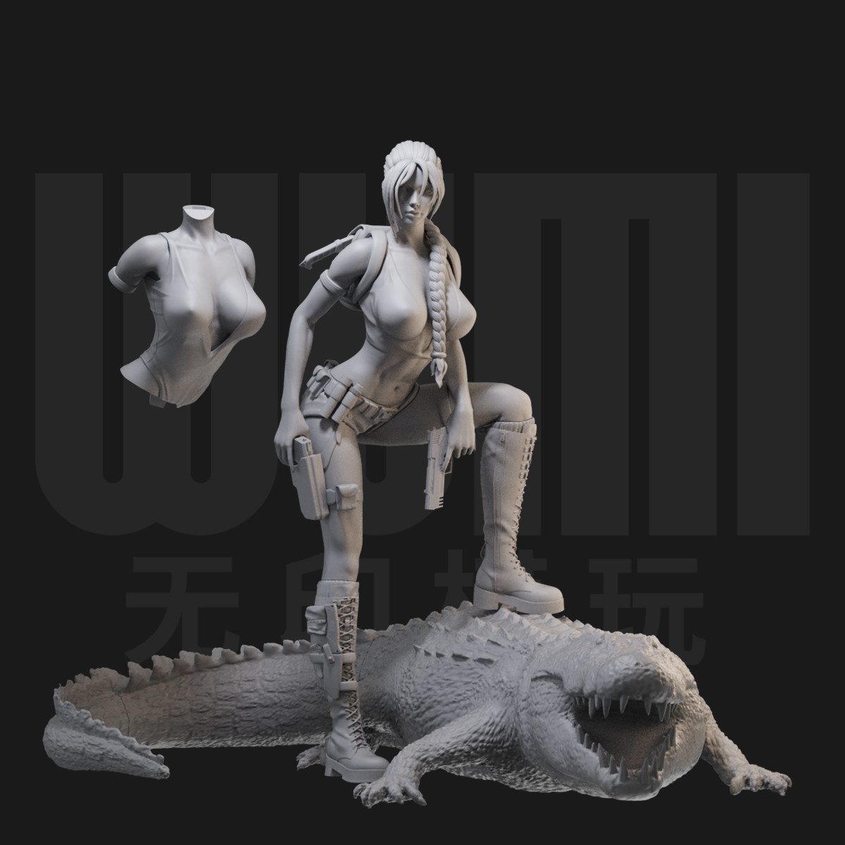 劳拉踩鳄鱼 古墓丽影 1:24白模手办/18比例GK兵人3D打印模1342