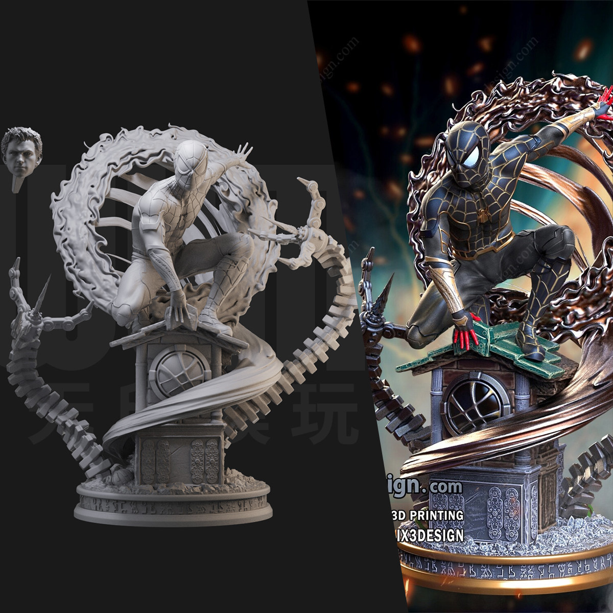 1/24 蜘蛛侠 黑色钢铁战衣 18比例gk白模手办3d打印兵人模型 3091