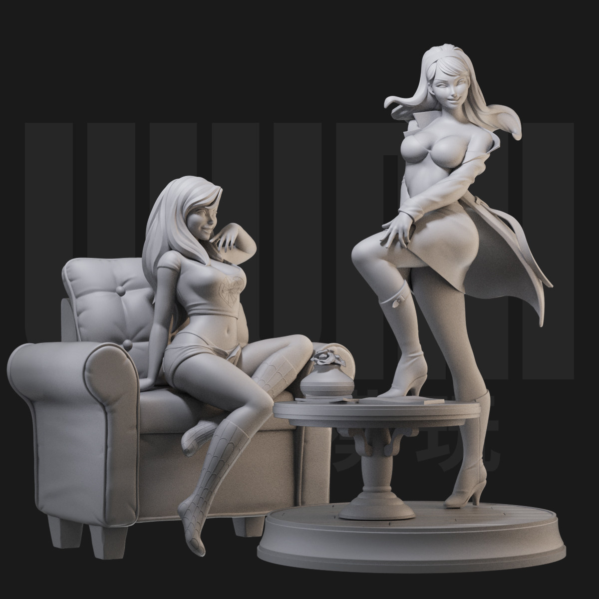 格温和玛丽简 蜘蛛侠 1:24白模手办/18比例gk兵人3d打印模型 1389