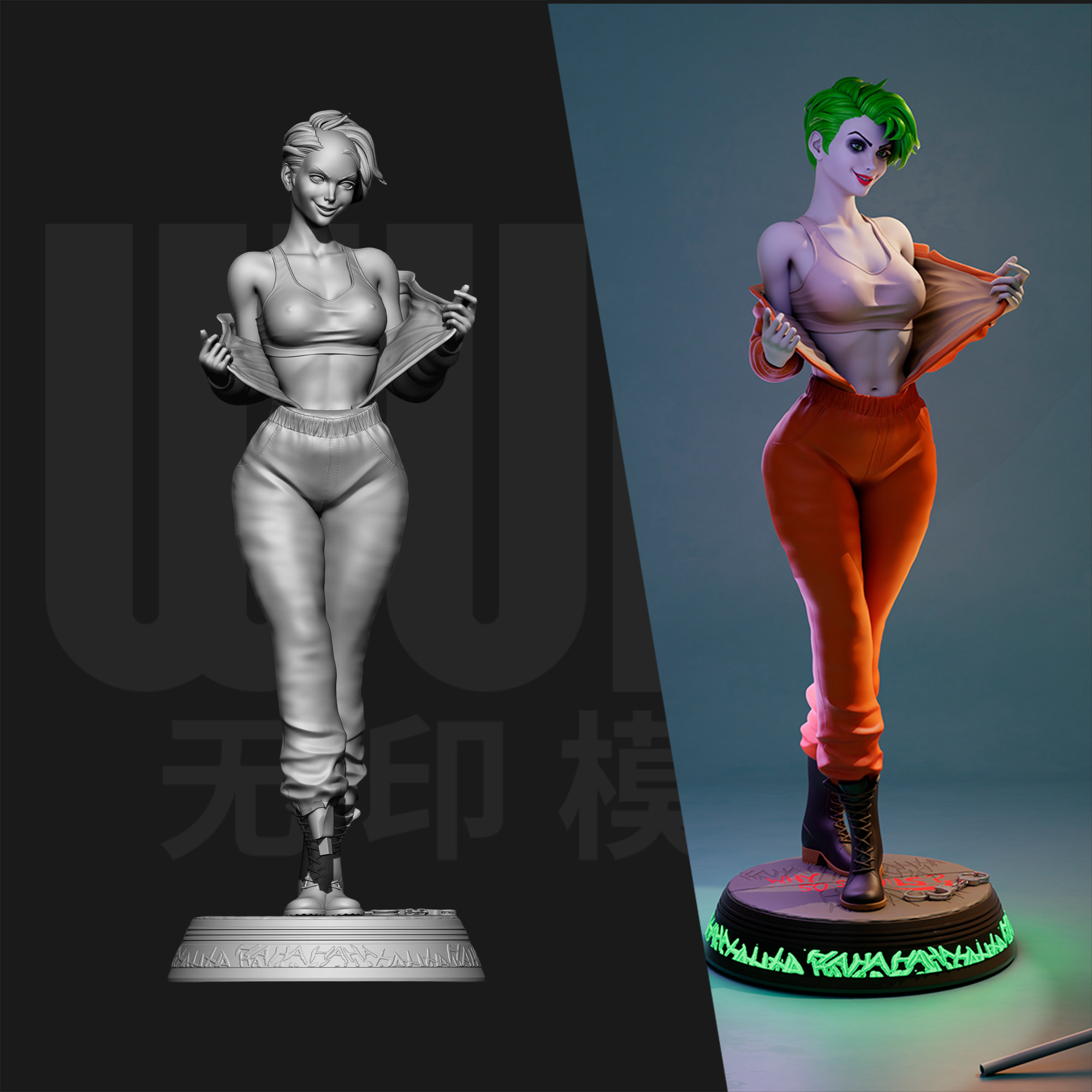 DC 小丑 女性化 1/24GK白模手办 18比例树脂3D打印模型 6565