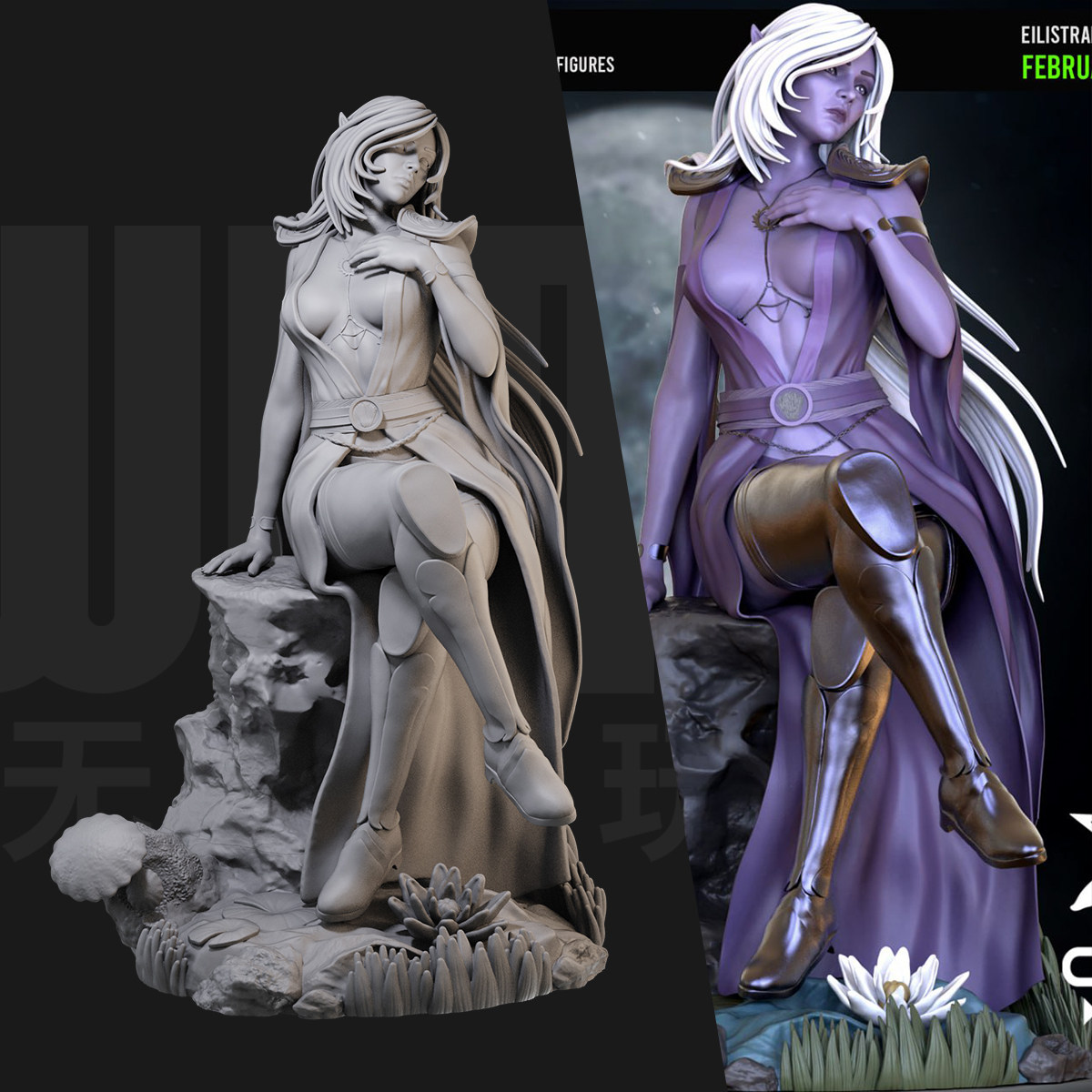 1/24黑暗精灵伊莉丝翠 dnd 18比例gk白模手办3d打印兵人模型 5458