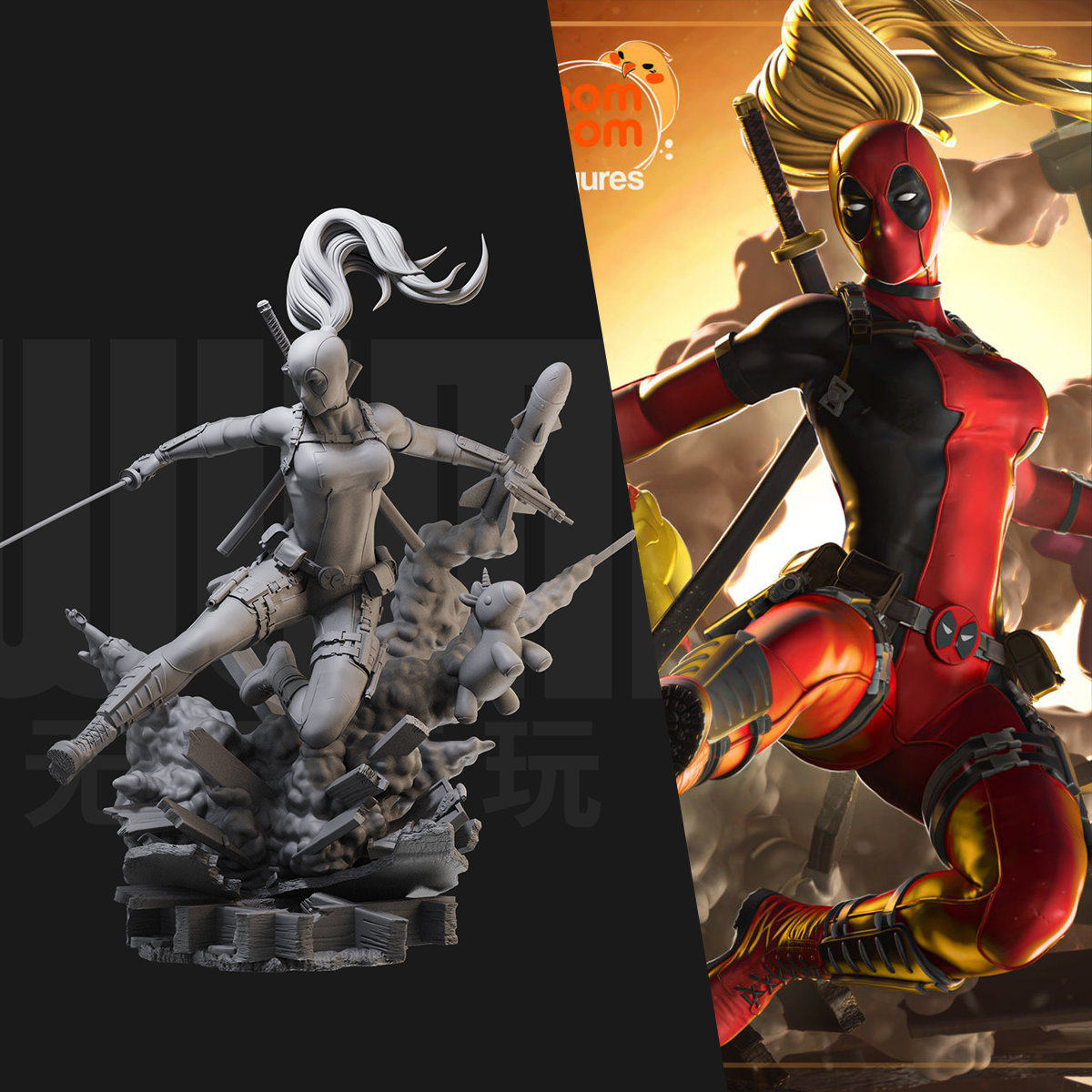 1/24 女死侍 X战警 漫威 18比例GK白模手办3D打印兵人模型 4305