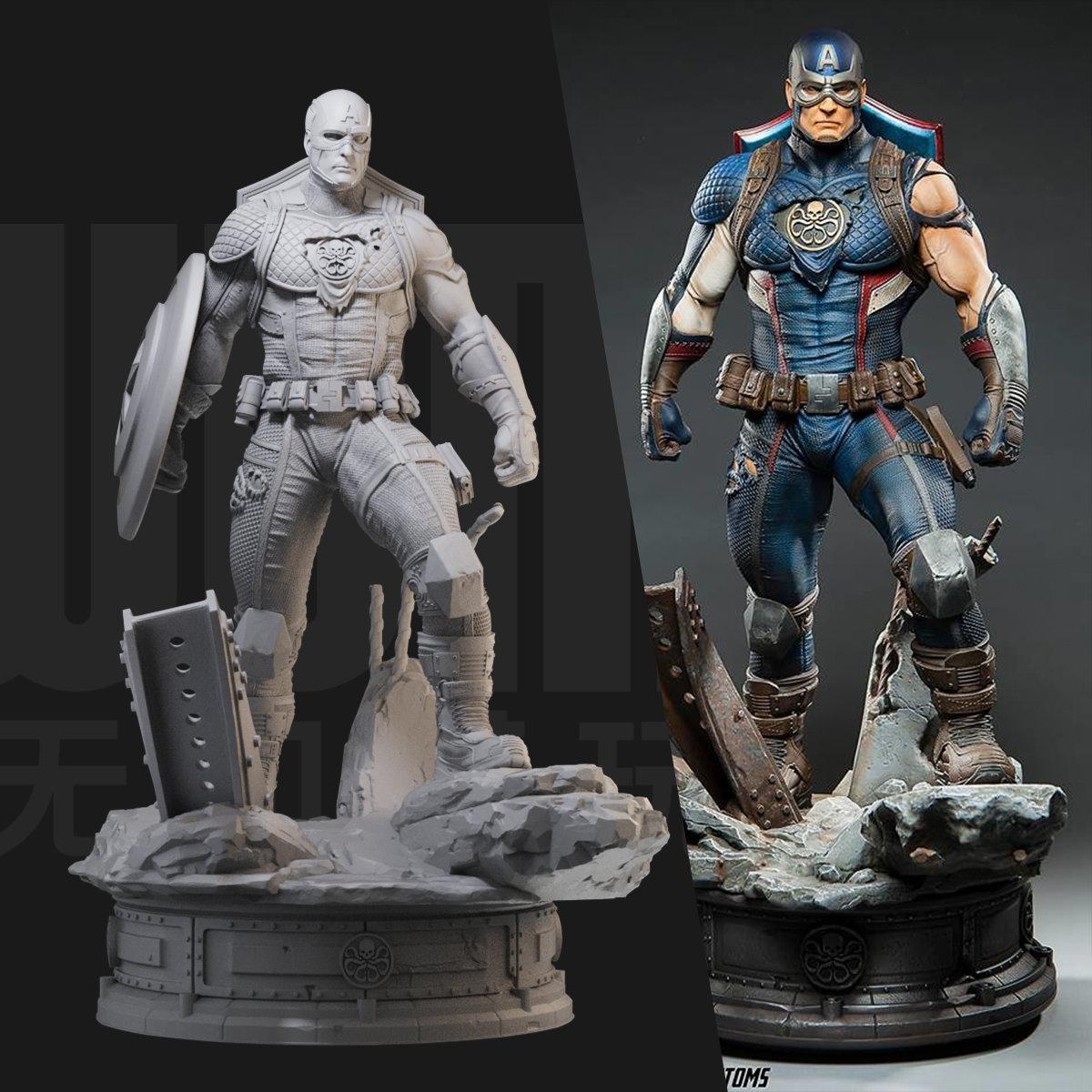 1/24 九头蛇美队 漫威 18比例GK白模手办 3D打印兵人模型 2012