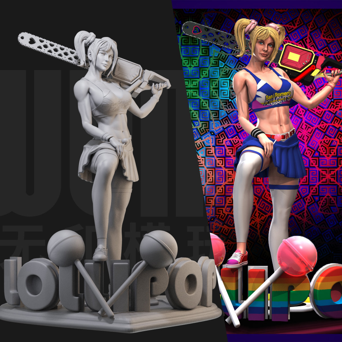 棒棒糖电锯小丑女 DC 1/24白模GK手办 18比例兵人3D打印模型 201