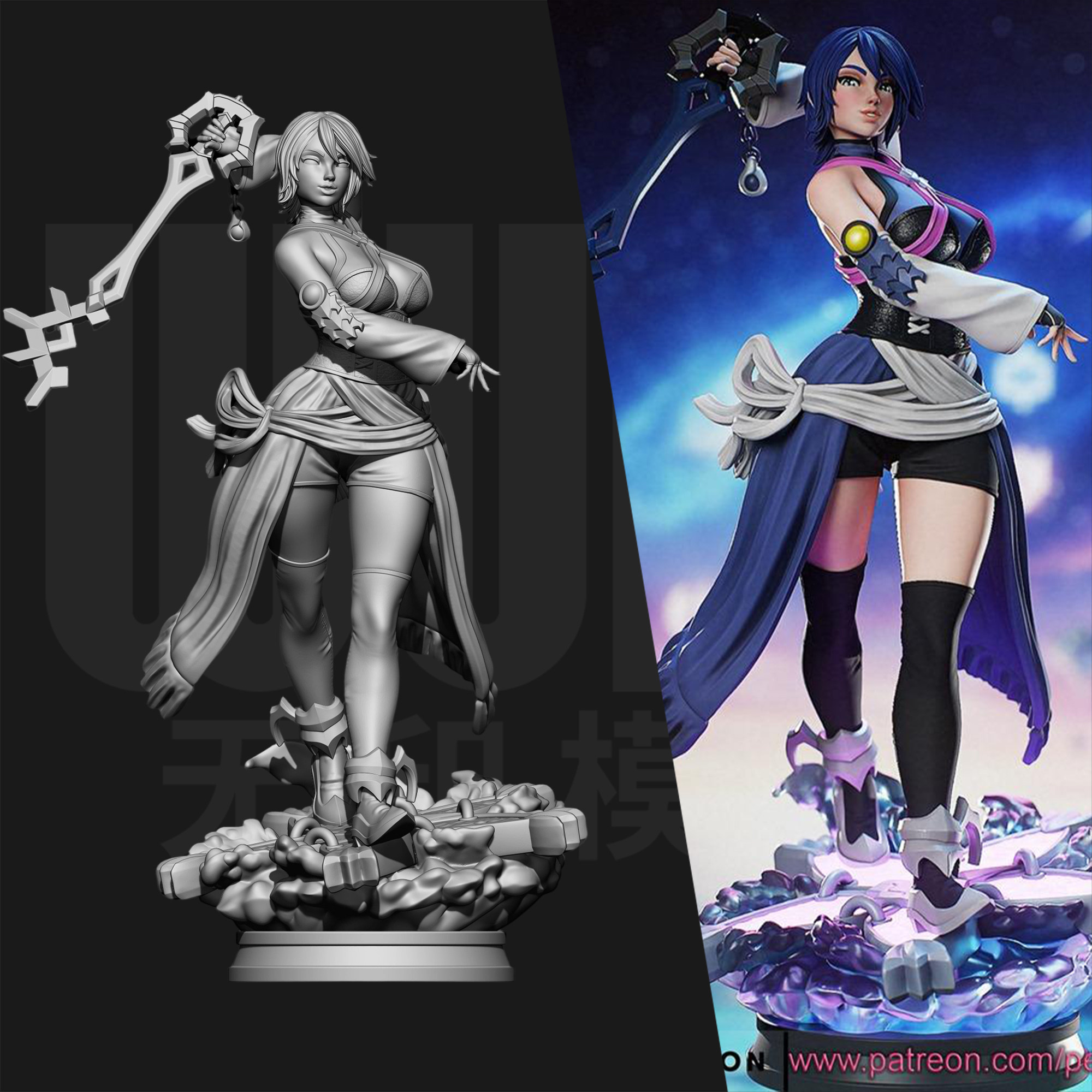 王国之心 阿库娅 1/24GK 白模手办 18比例 树脂3D打印模型 7386