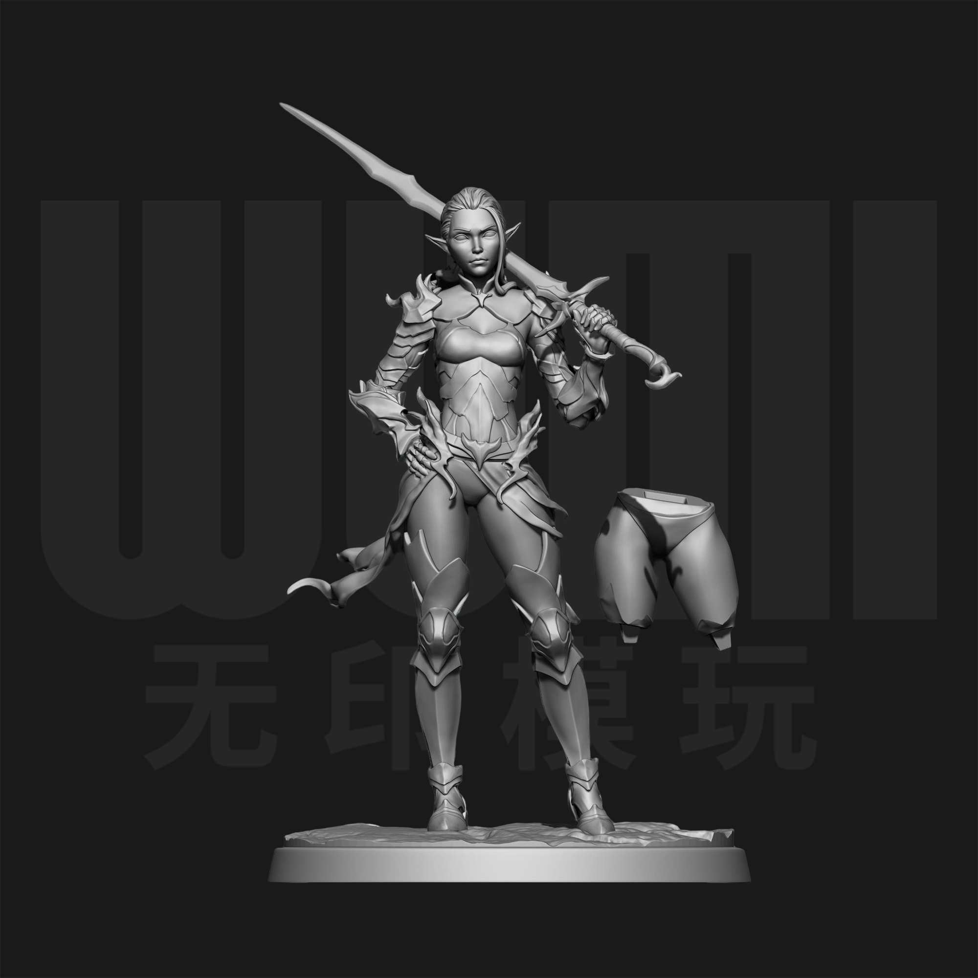 龙骑士 黑暗精灵 奇幻勇士 75mm树脂GK模型3D打印白模兵人手办 A2