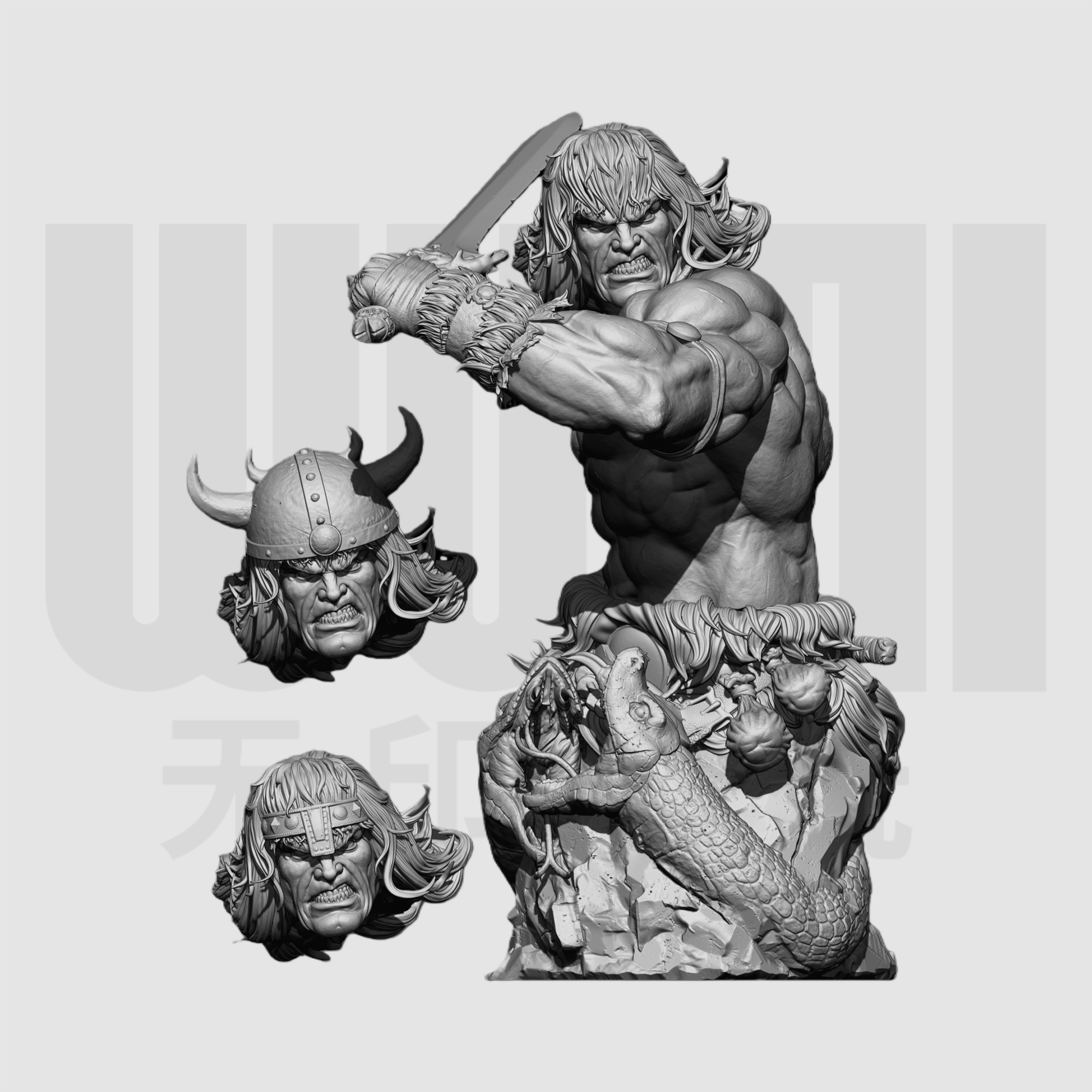 野蛮人柯南 蛮王战士1/10胸像白模16比例GK树脂白模手办模型 1705