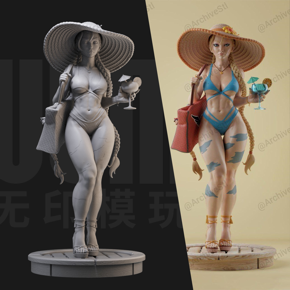 1/24 嘉米海滩 街头霸王 18比例GK白模手办 3D打印兵人模型 2766图片