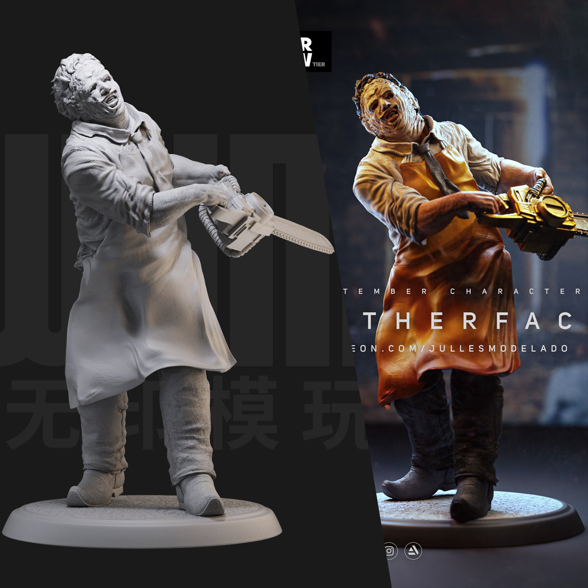 1/24皮脸 德州电锯杀人狂 18比例GK白模手办 3D打印兵人模型 2415