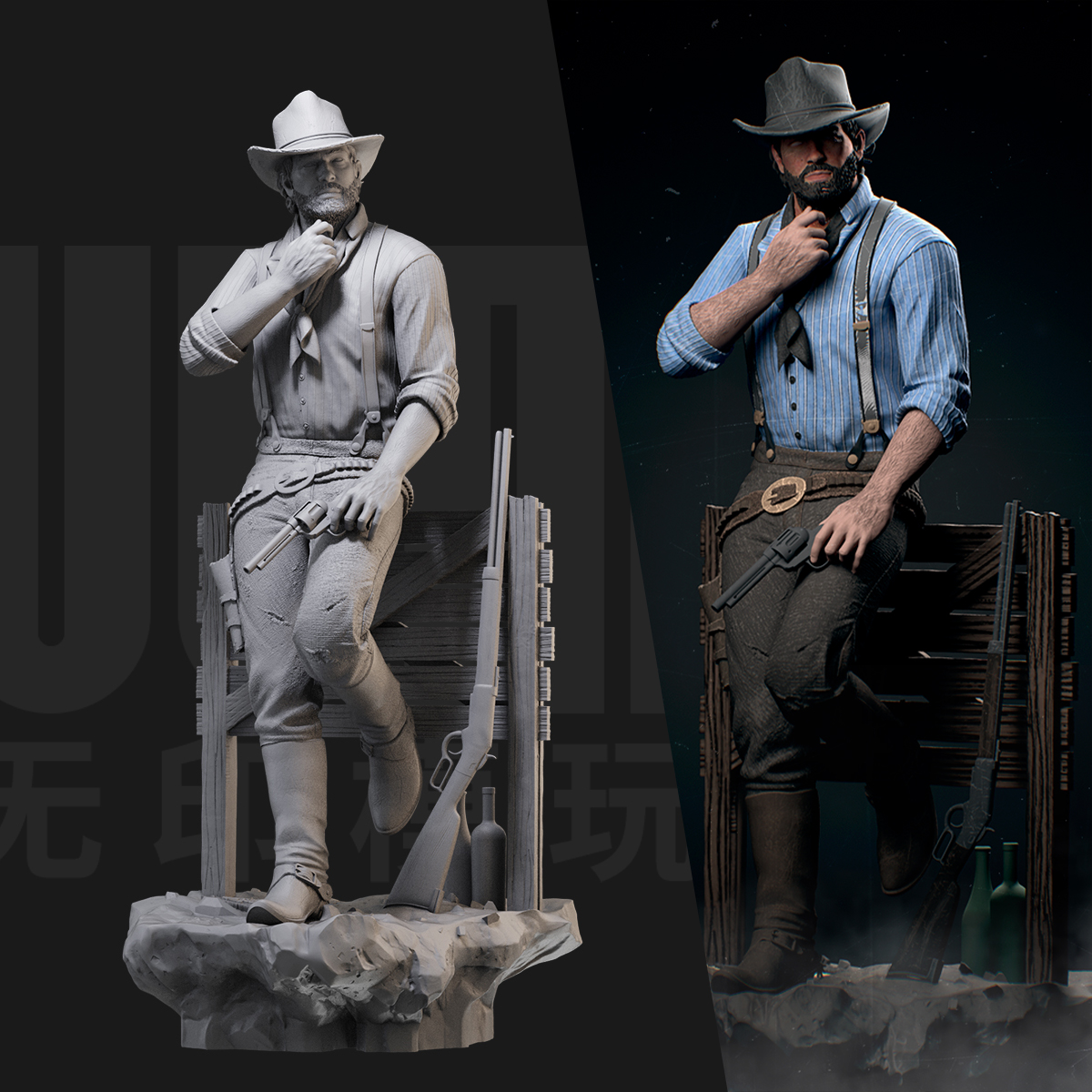 1/24 亚瑟摩根 荒野大镖客 18比例GK白模手办3D打印兵人模型 5813