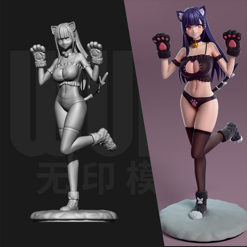 虚拟主播 Numi 猫娘 1/24GK白模手办18比例树脂3D打印模型 6600