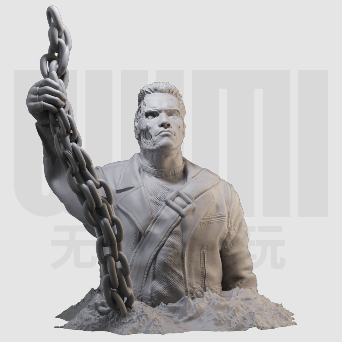 终结者t800胸像  经典岩浆场景1/16树脂白模 10比例gk手办模型248