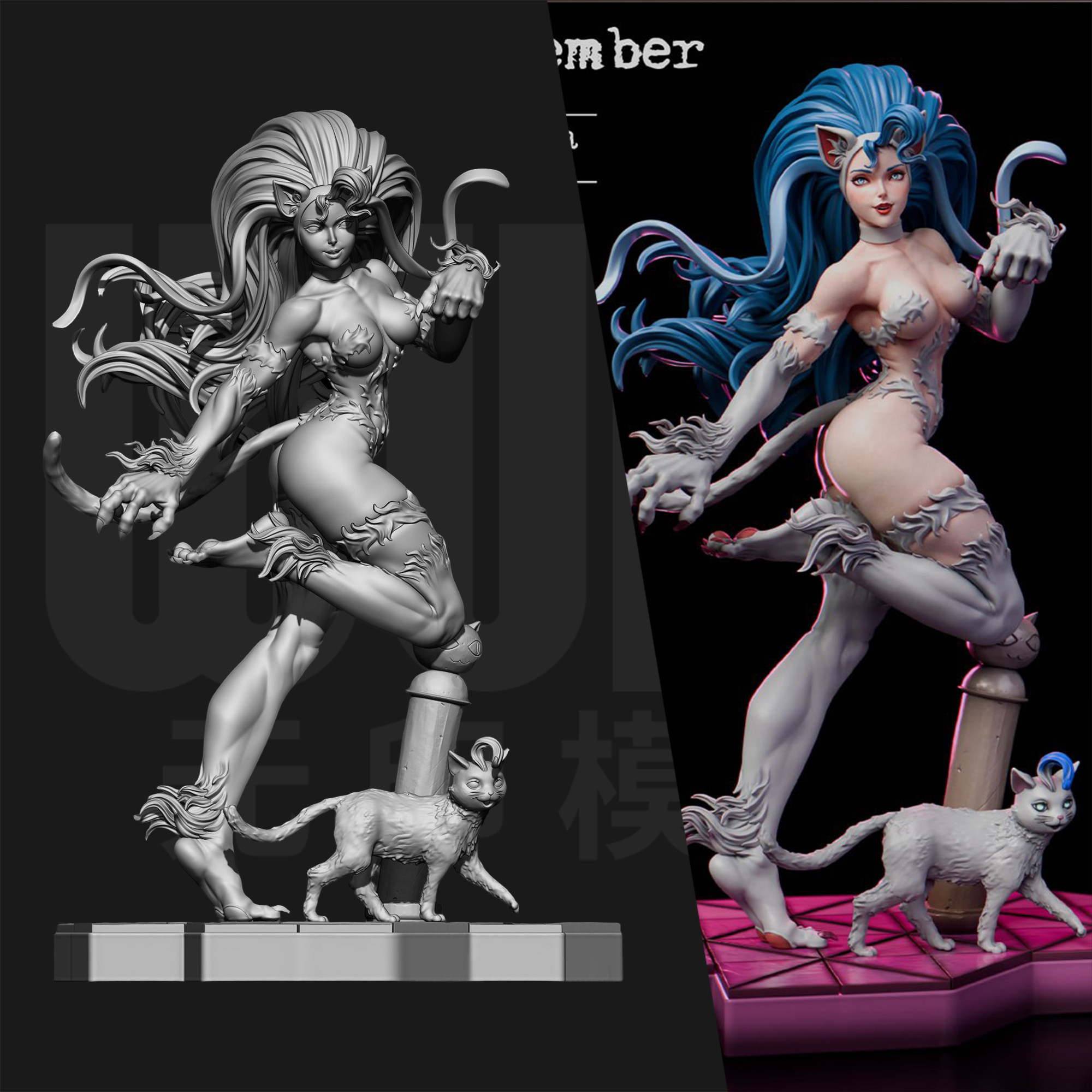 恶魔战士 猫女弗莉希亚 1/24GK白模手办18比例树脂3D打印模型6597