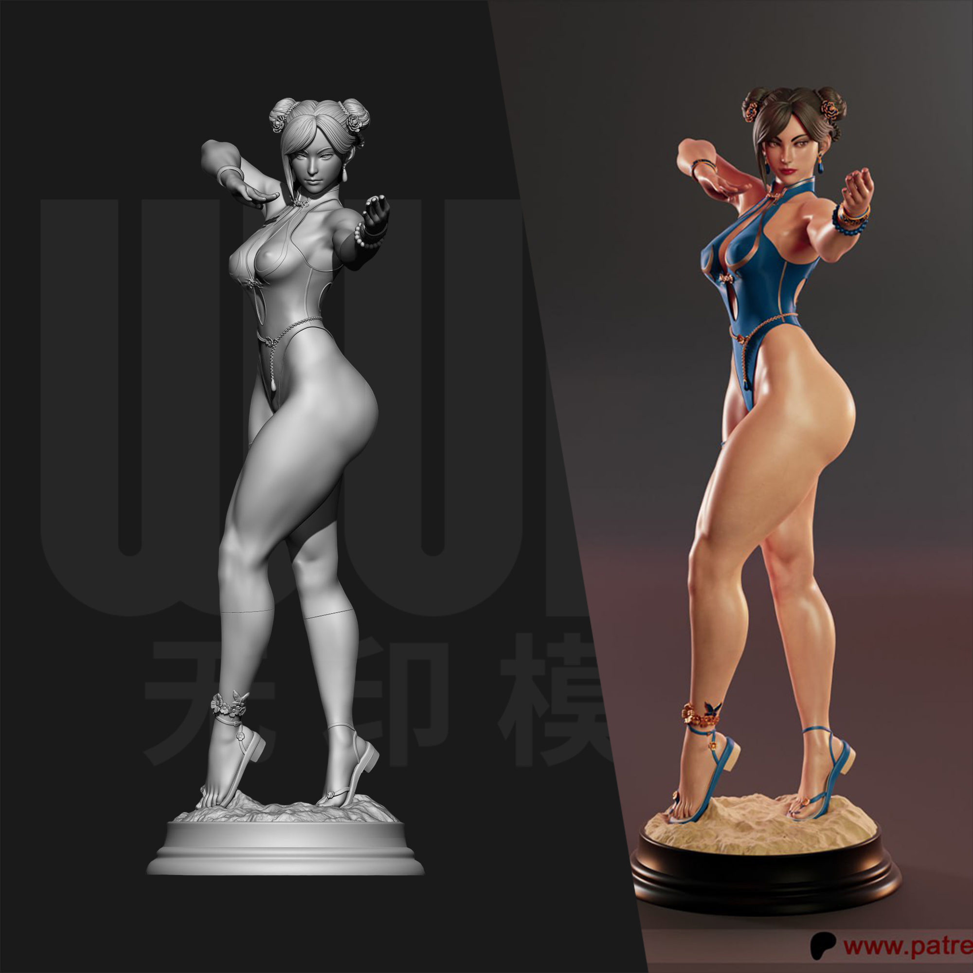 街头霸王 春丽 中国妞 1/24GK白模手办 18比例树脂模型  6509