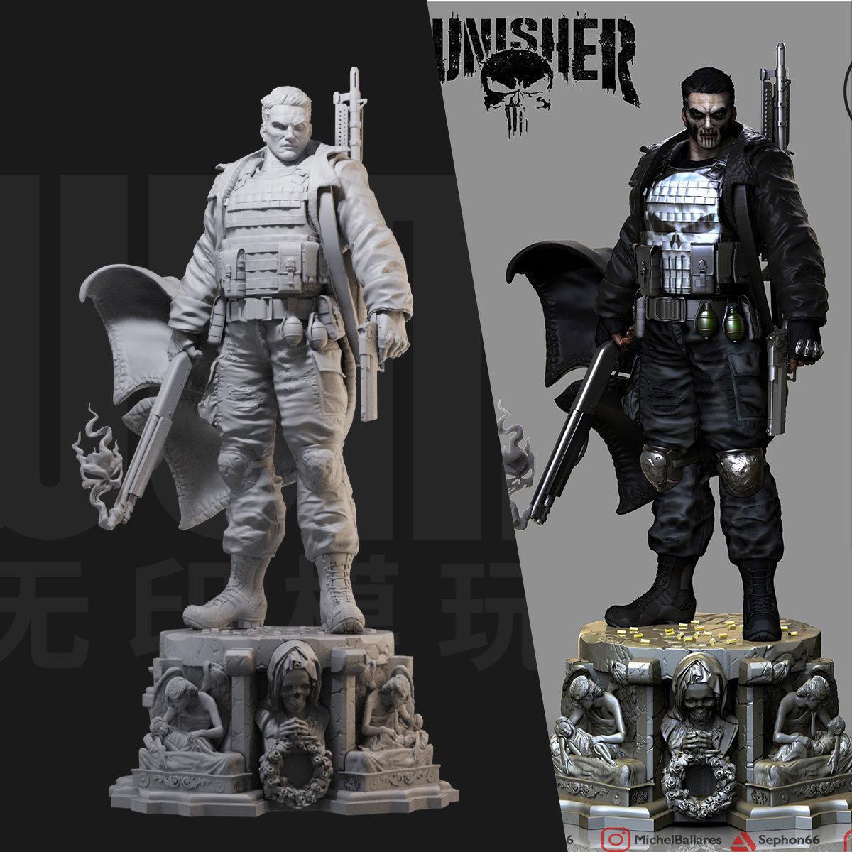 1/24 惩罚者 漫威反英雄 18比例GK白模手办3D打印兵人模型 3046