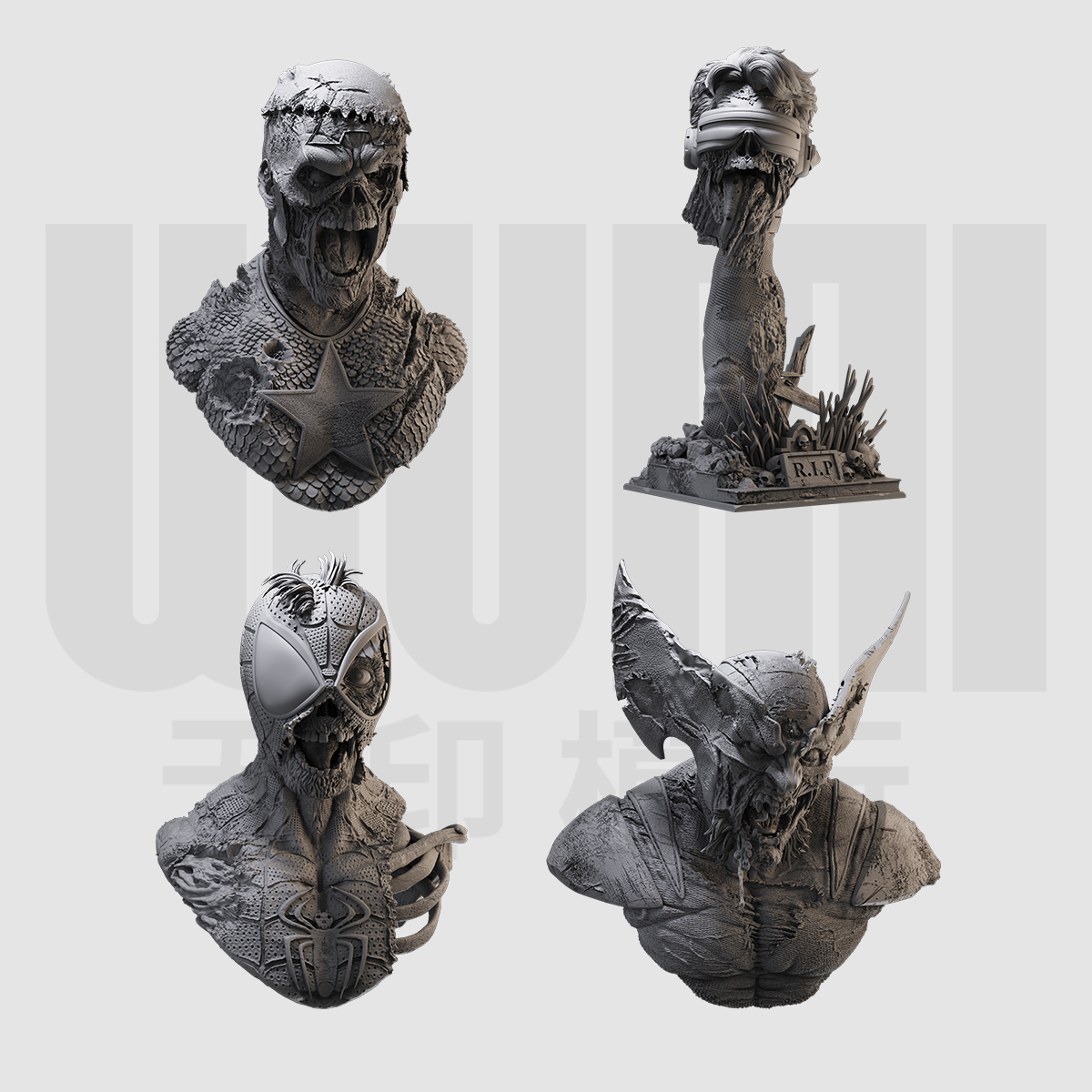 1/10金刚狼 蜘蛛侠 丧尸英雄 漫威16比例GK树脂白模手办模型 1427