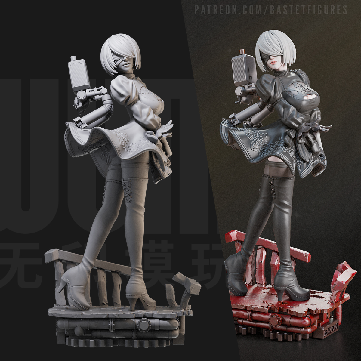 1/24 2B 尼尔机械纪元 游戏18比例GK白模手办3D打印兵人模型 6022