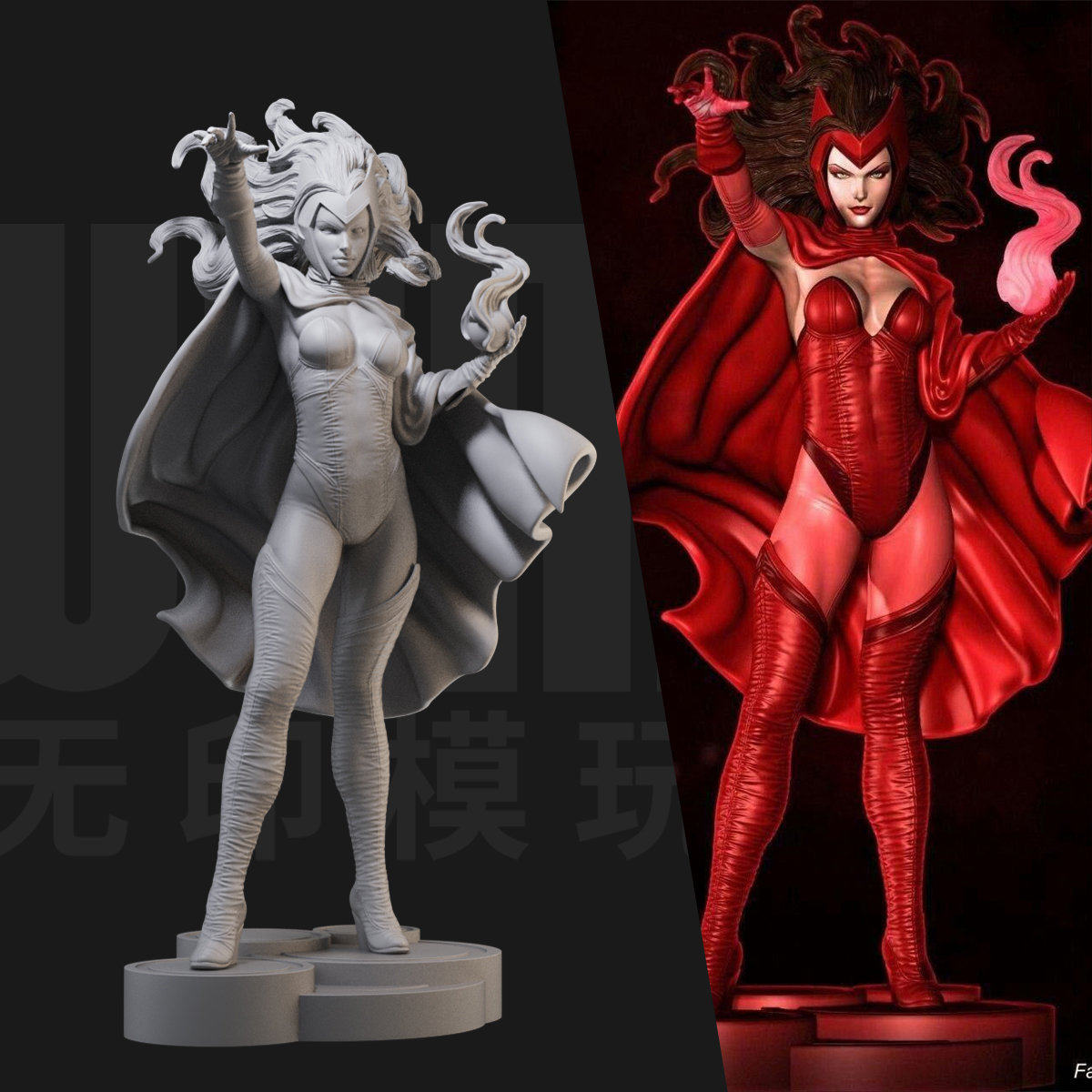 1/24绯红女巫 漫威复仇者 18比例GK白模手办 3D打印兵人模型 2193