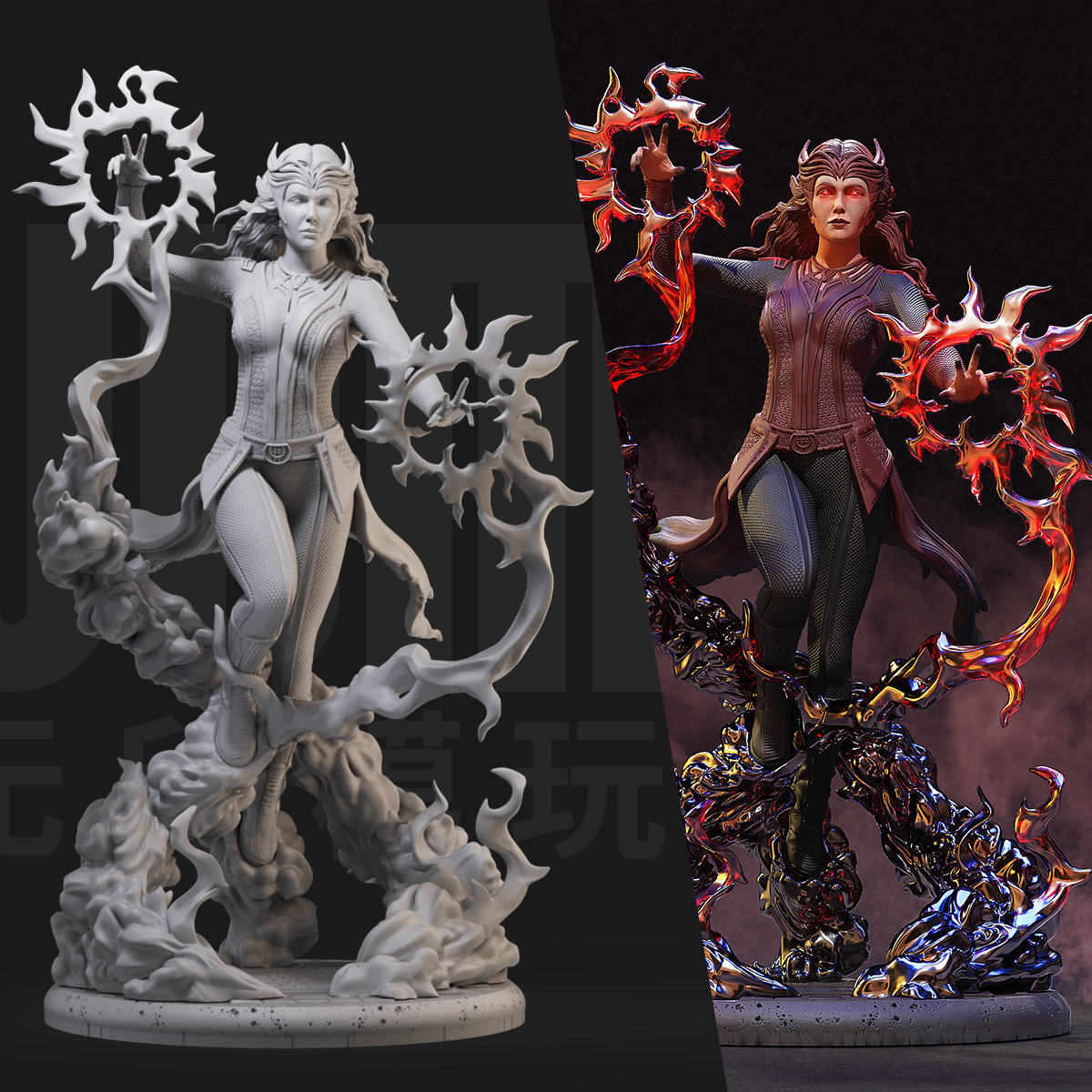 绯红女巫旺达 漫威英雄 1/24gk白模 1比12手办3d打印树脂模型 356