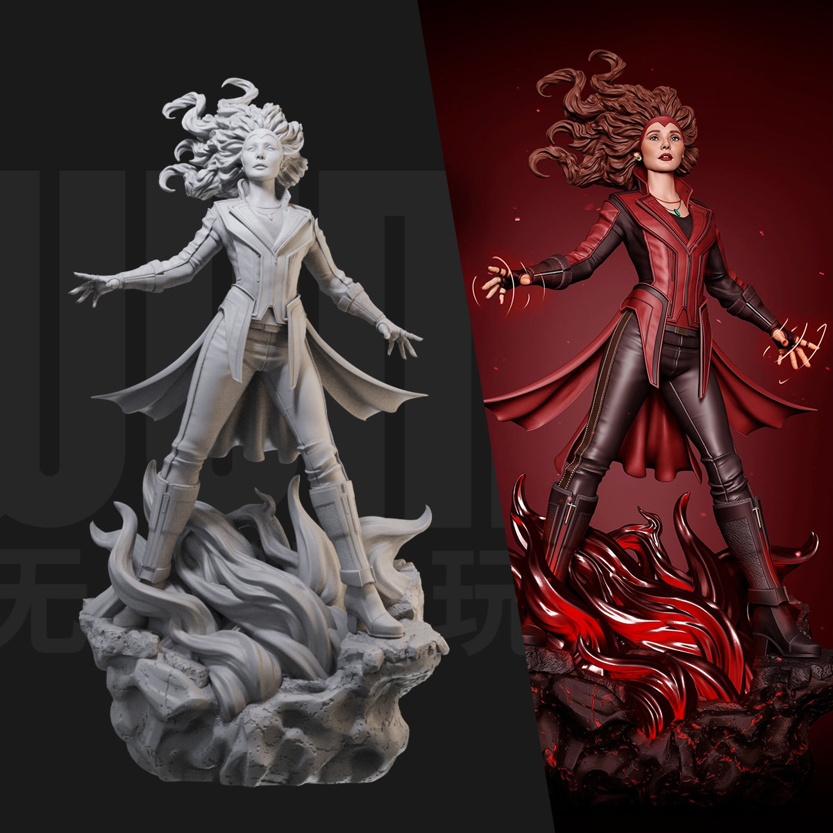 1/24 旺达 绯红女巫漫威 18比例GK白模手办 3D打印兵人模型 2528