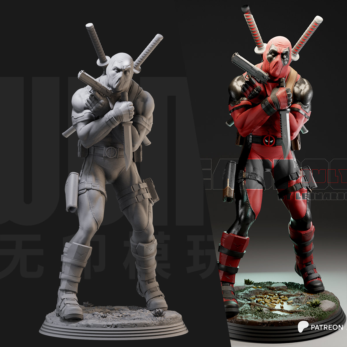 1/24 死侍 X战警 漫威 18比例GK白模手办3D打印兵人模型 4354