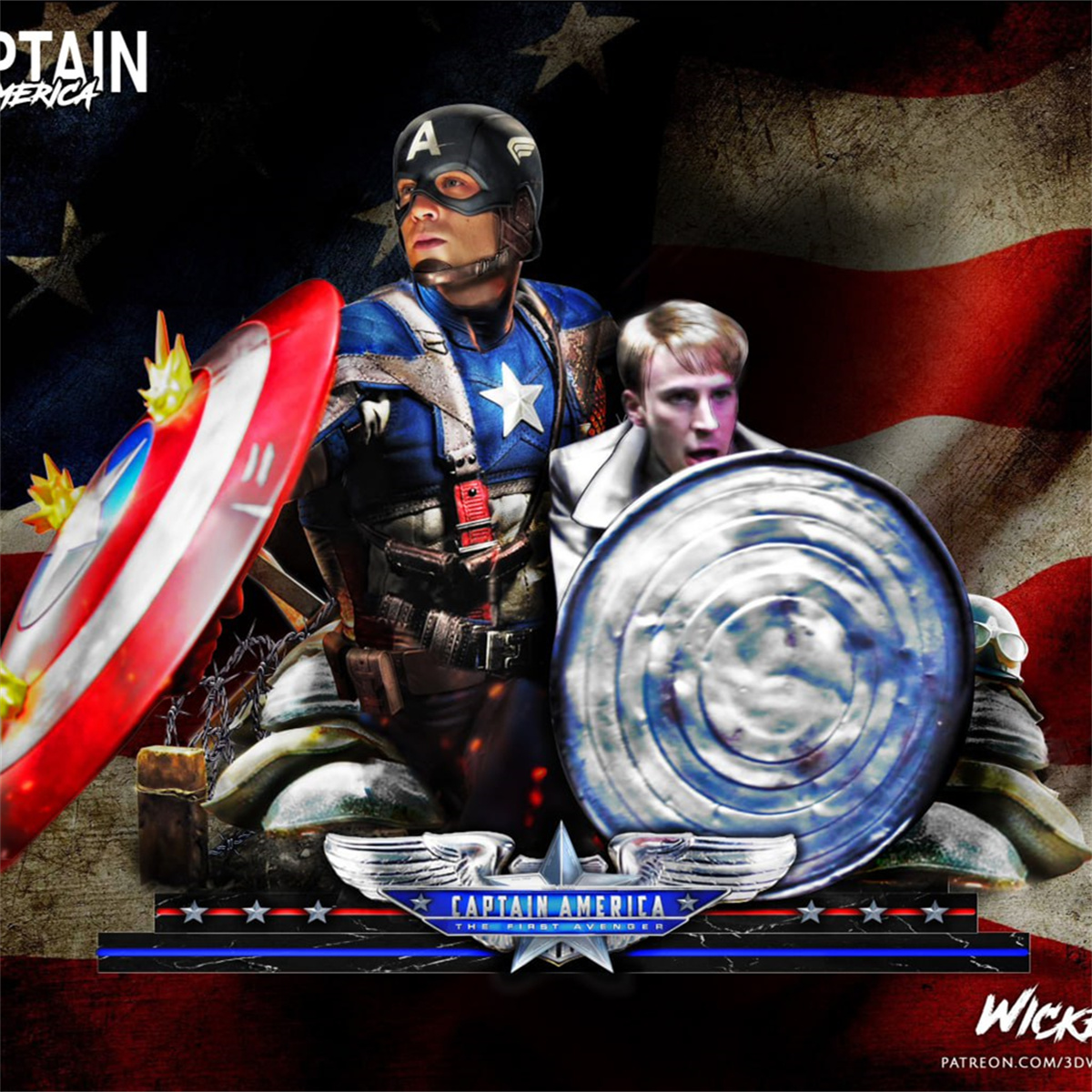 1/10 史蒂夫与美国队长 漫威 16比例GK树脂白模手办模型 1055