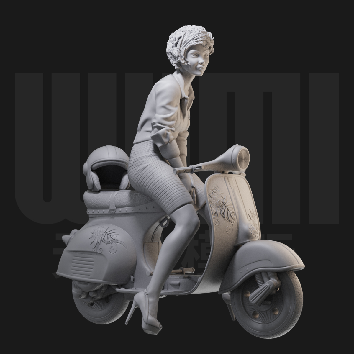 复古摩托女郎 美系人物 1/24白模GK手办18比例兵人3D打印模型 71