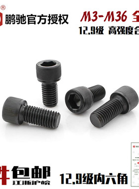 EG鹏驰12.9级内六角螺丝高强度全牙杯头圆柱头DIN912发黑M3-M36