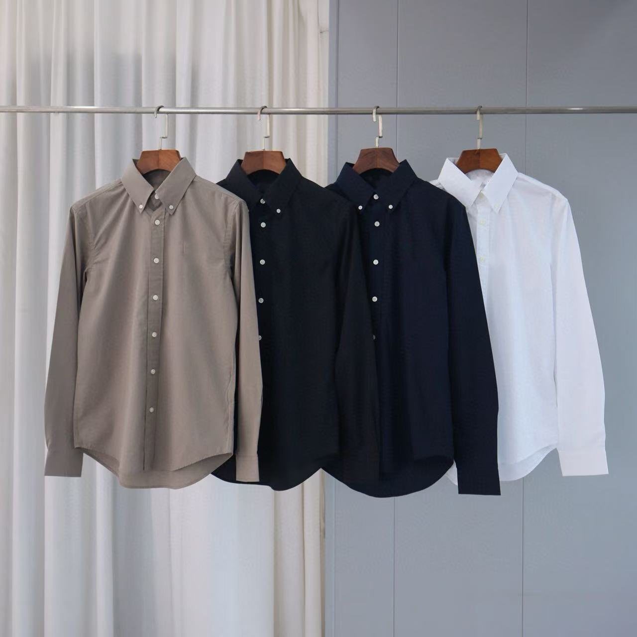 RL新品简约风男女同款上衣纯棉翻领男女职业休闲长袖宽松衬衫