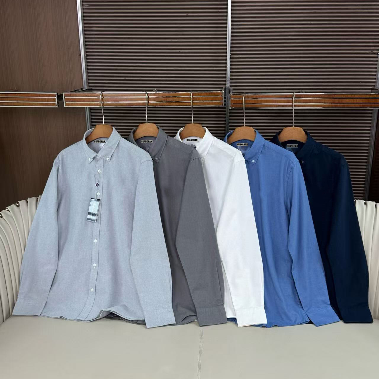 RL破落紫标春秋长袖衬衫男士经典版纯棉牛津布商务休闲衬衫衬衣