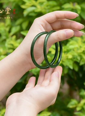 沐心堂俄料精品和田玉碧玉红皮老料菠菜绿叮当手镯女款妈妈送礼