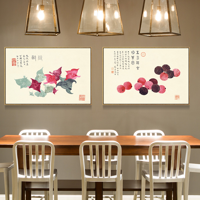 民俗古风新中式餐厅装饰画水果饭厅饭店挂画餐桌墙面画横幅壁画图片
