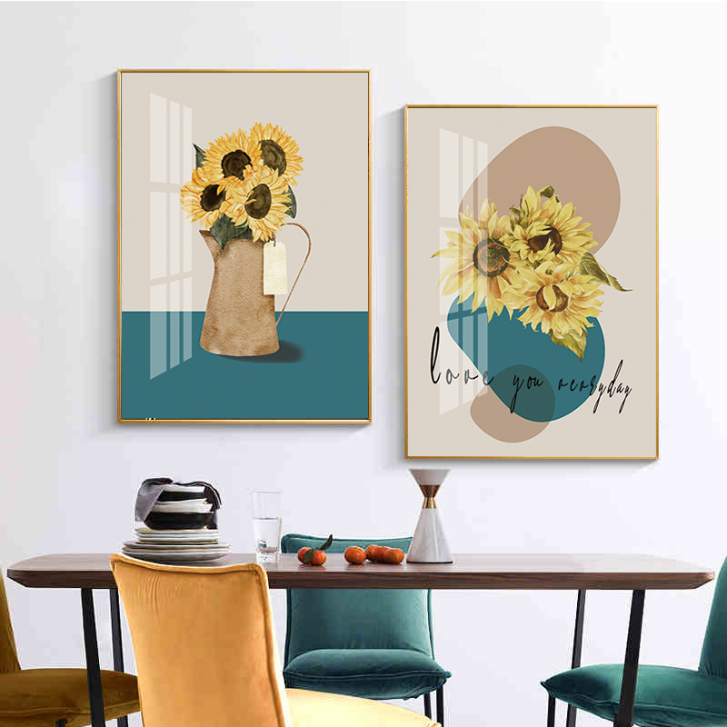 餐厅装饰画现代简约高档轻奢晶瓷画创意花卉挂画饭厅餐桌墙双联画图片