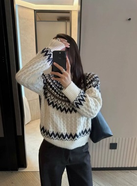 YZY 法式复古浣熊绒费尔岛针织女秋冬慵懒加厚毛衣打底衫上衣2025