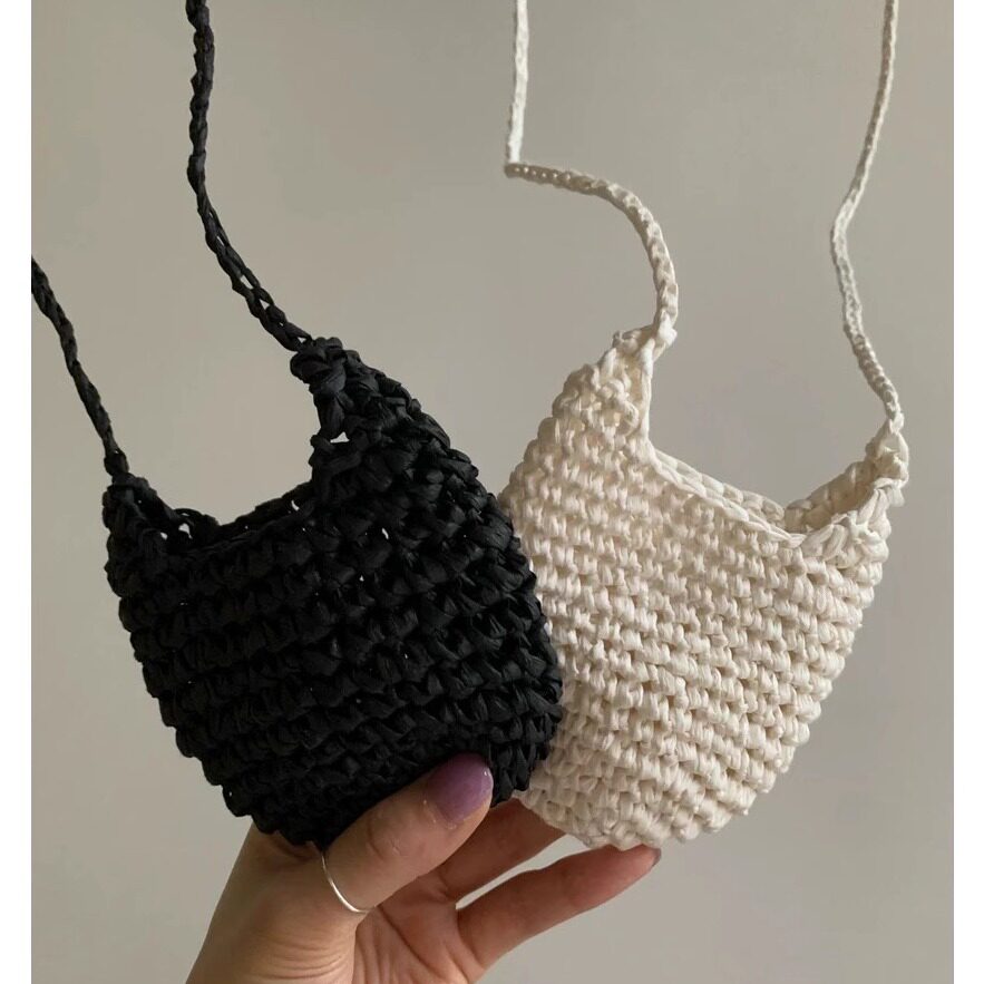韩系26ss 夏季新品 mini handmade手工钩织拉菲草单肩斜跨小包