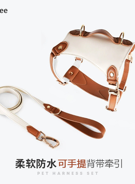 遛狗绳皮质宠物胸背带狗狗轻奢背心式牵引绳项圈防爆冲小中大型犬