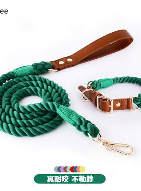 狗狗的手工编织遛狗宠物牵引绳高颜值项圈套装狗绳小中大型犬颈圈