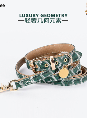 狗狗的牵引绳高颜值柔软舒适皮质遛狗绳宠物项圈皮质中小型犬户外