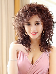 女士羊毛卷中长真发假发真发全真人发中老年卷发中长发全头套超长